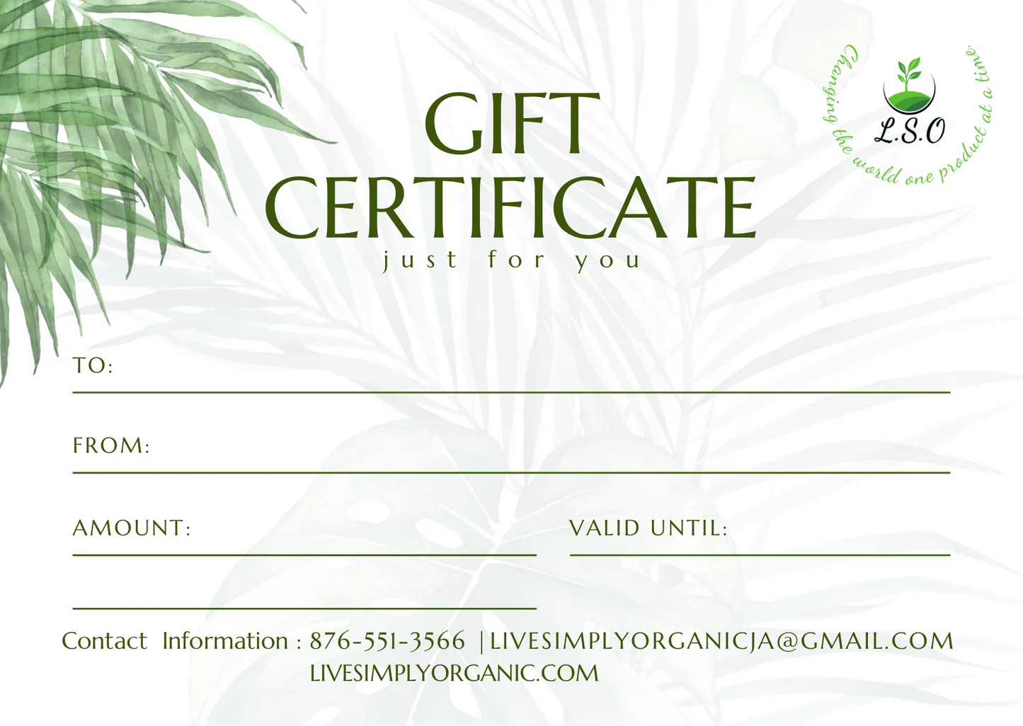 Live Simply Organic Gift Cards